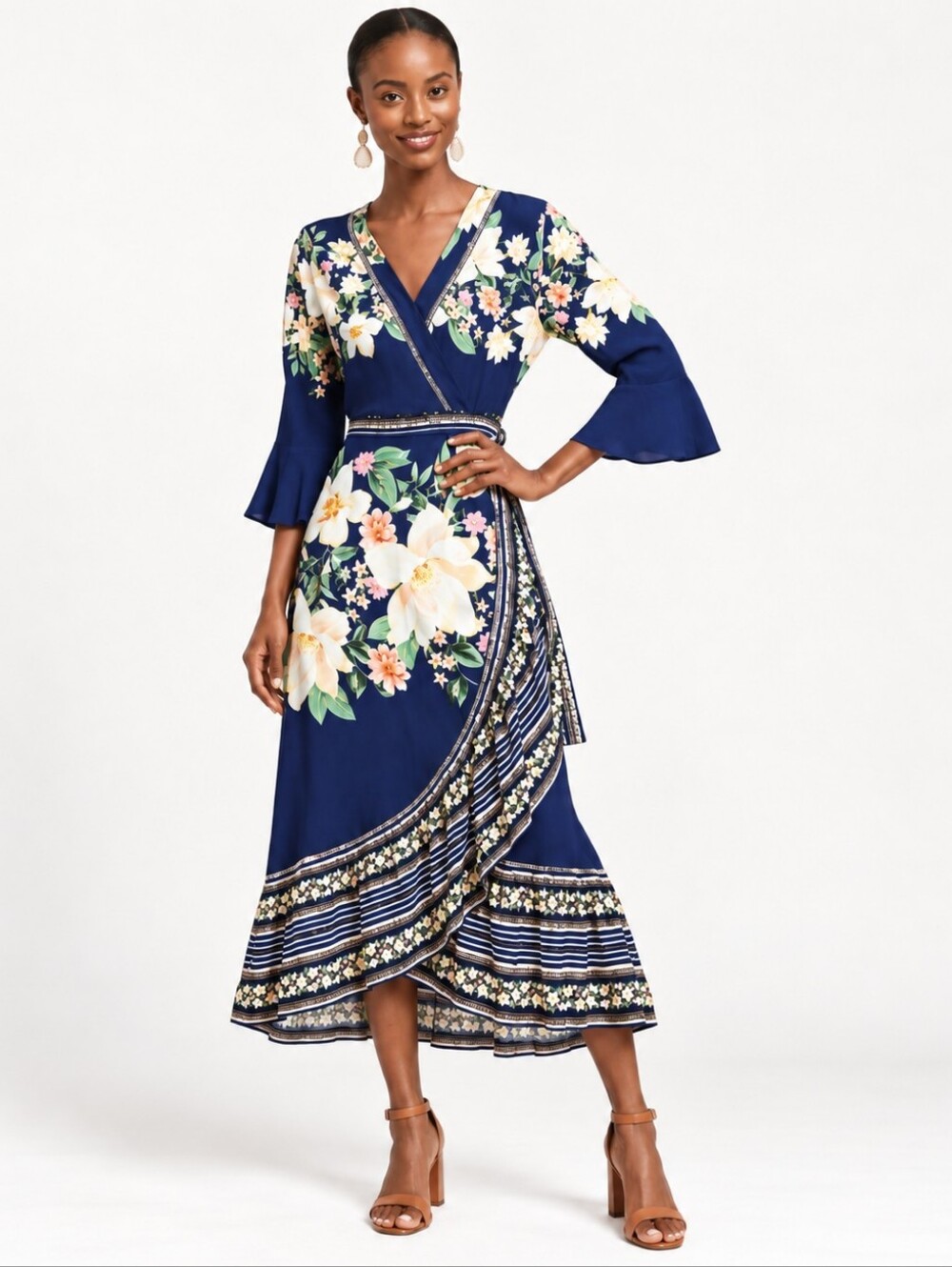 Farm de Rio blue floral wrap maxi dress size S